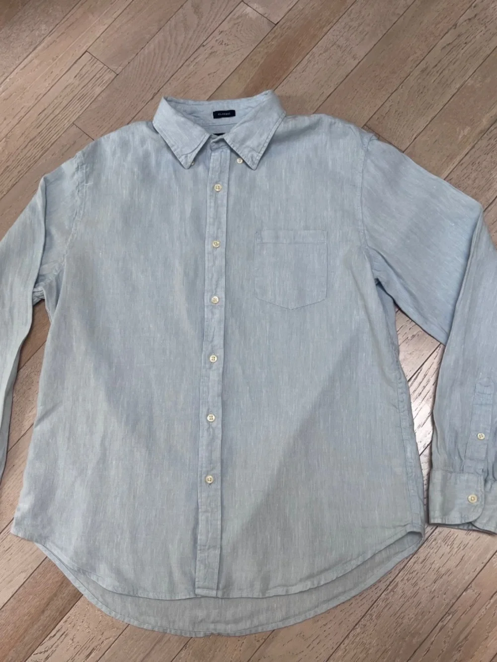 J.Crew Men's Large Linen Blend Button Down Shirt Light Blue Long Sleeve Classic